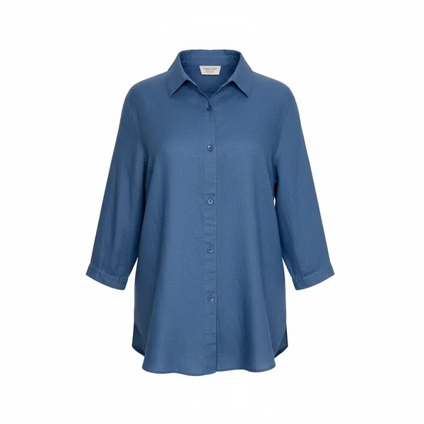 Coldwater Creek 100% Linen Blue Print Button-Up Shirt 3/4 sleeves Size PXL - Image 2