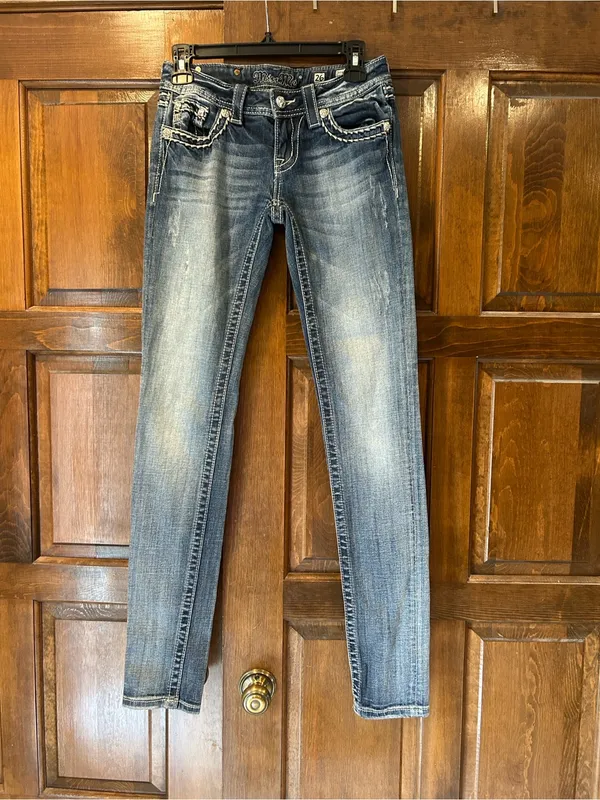 Miss Me Low Rise Skinny Jeans 26 x 33 JE5418S4L Medium Wash Blue Denim Y2K VTG - Image 2