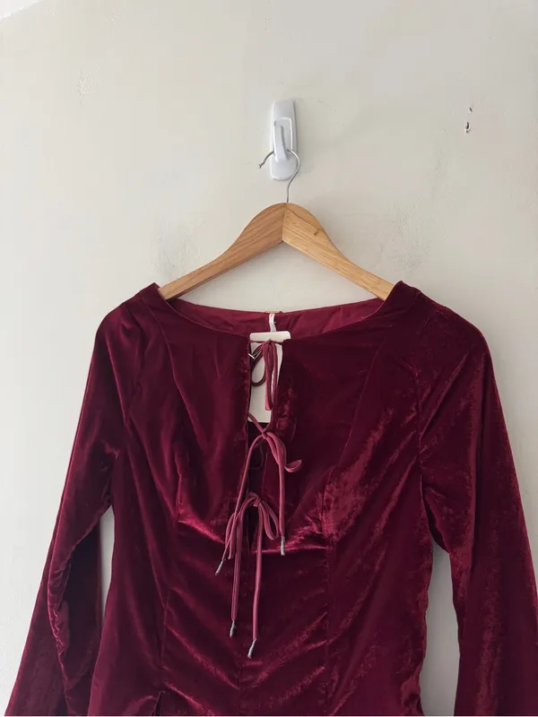 Free People Linney Velvet Minidress in Cabernet Burgundy‎ - Image 4