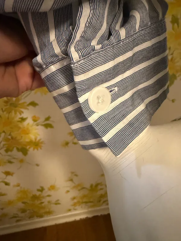 Lily Star Blue and White Striped Button-Front Crop Shirt size L - Image 4