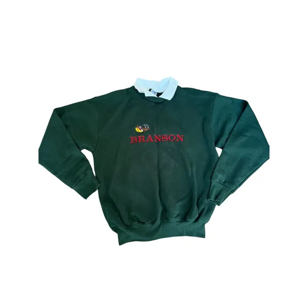 Branson Grandma‎ Green Collared Christmas Sweater Size Large Santa Sleigh - Image 8
