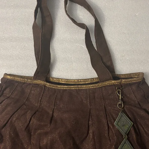 Brown/Gold Metallic Cloth Shoulder Bag Boho Fall Fairycore Grandma Minimalist - Image 5