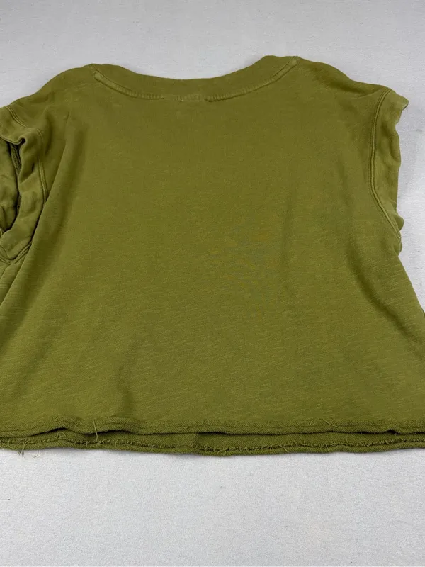 Maeve Anthropologie Olive Green Organic Cotton Raw Hem Crop Sweatshirt L - Image 4