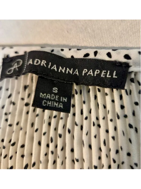 Adrianna Papell Women’s Small White Polka Dot Pleated Peplum Blouse Flutter Slee - Image 4