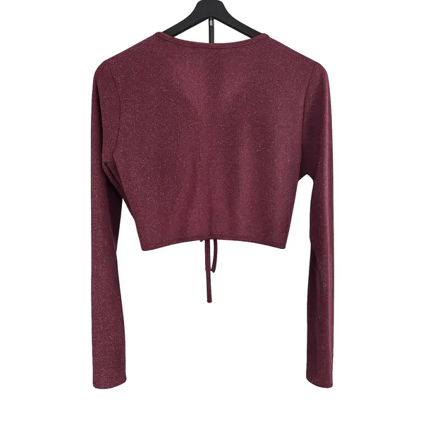 Savage‎ X Fenty Large Burgundy Metallic Ruched Cutout Crop Top - Image 3