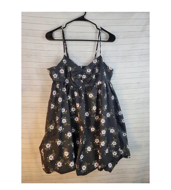 Free People Black Floral Bubble Mini/Midi Dress - Image 4