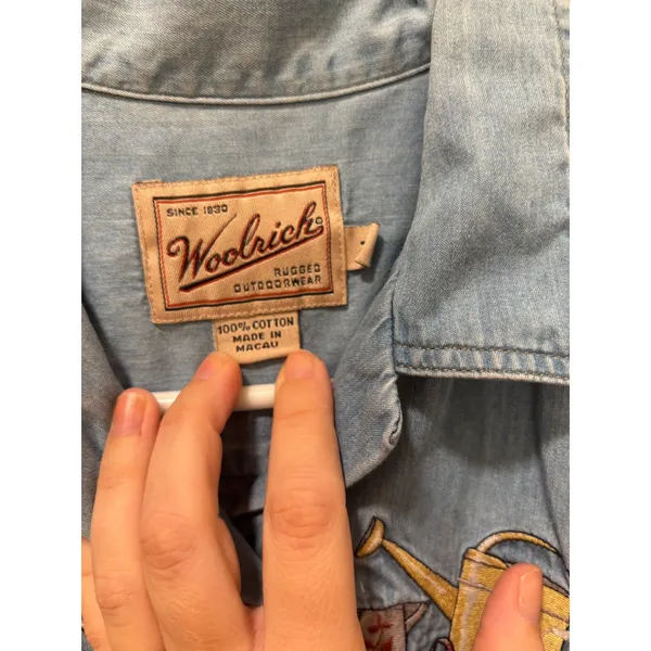 Woolrich Denim Shirt Womens Medium Embroidered Garden Teacher Artsy Vintage - Image 4