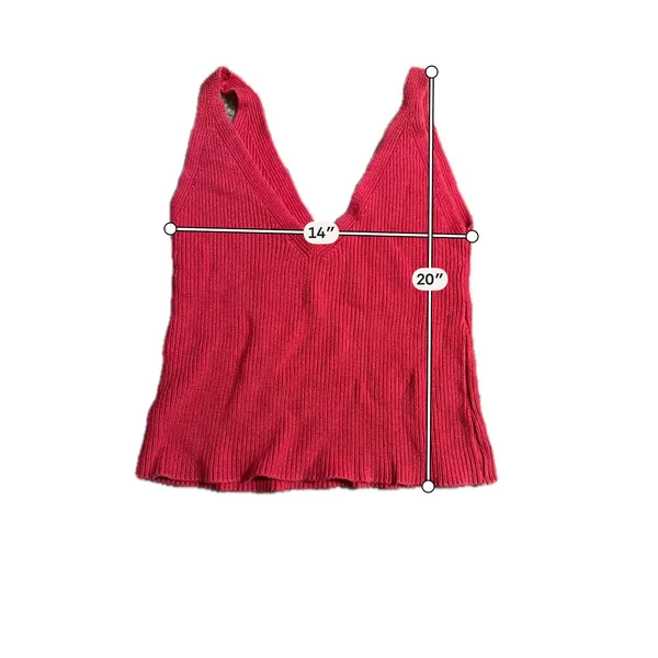 Brandy Melville Red Ribbed Knit Deep V-Neck Tank Top Sleeveless Vest One Size - Image 4