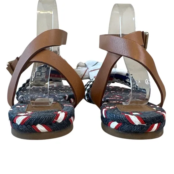 Tory Burch Beaded Espadrille Sandals Red‎ White Blue 7 Nautical - Image 5