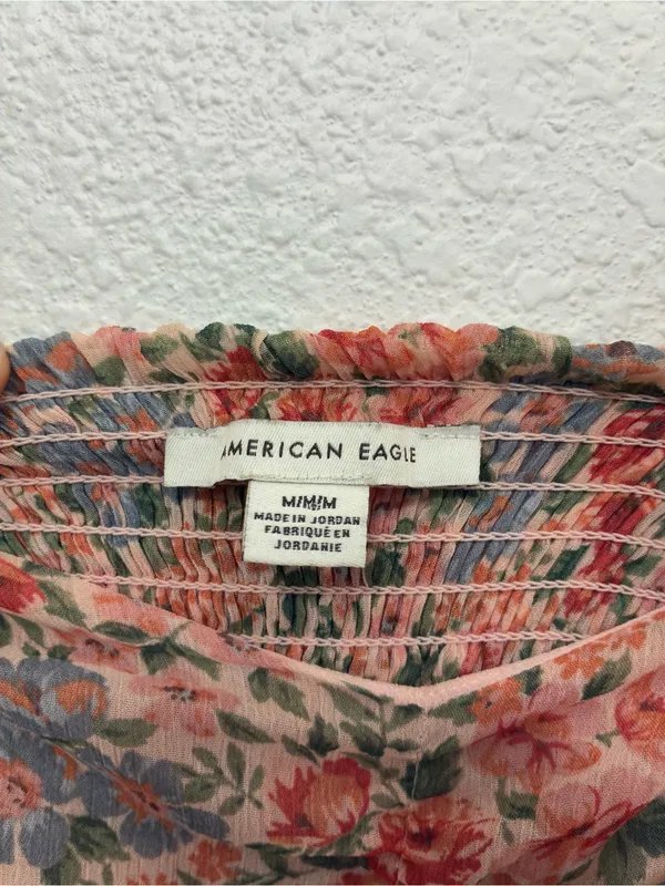 American Eagle Outfitters Peach Floral Ruched Peplum Blouse - Image 4