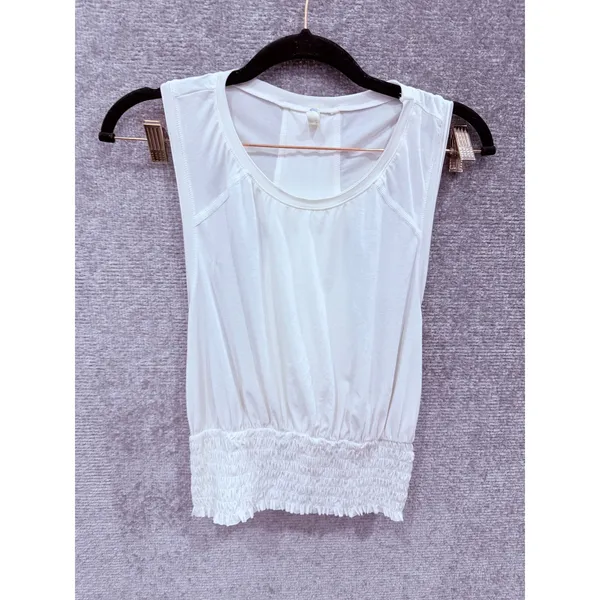 Free People Womens Tank Top Small White FP Movement Smocked Hem OB1047999 - Image 2
