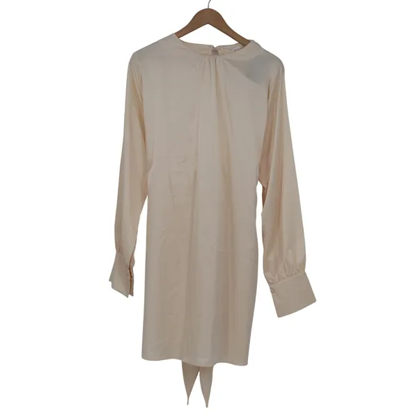 R.Vivimos Champagne Cream Silky Backless Tie Mini Dress Long Sleeve Size L - Image 2