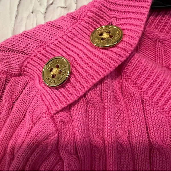 Lauren Ralph Lauren Pink Cable Knit 100% Cotton Sweater size medium - Image 6