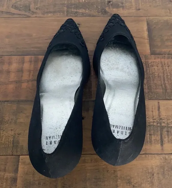Stuart Weitzman Women’s Black Sequence Dressy Formal Low Pumps Kitten Heel 7 - Image 3