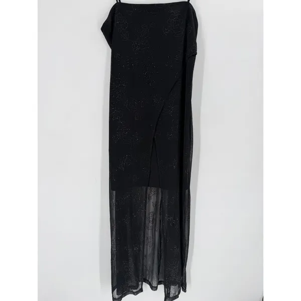 Next Up Maxi Dress Womens XL Black Mesh Glitter Floral Slit‎ Y2K Whimsigoth Goth - Image 2
