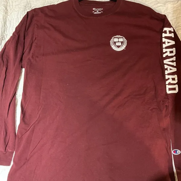 Champion Harvard University Long Sleeve Maroon Cotton Crewneck Tee Shirt XL - Image 3
