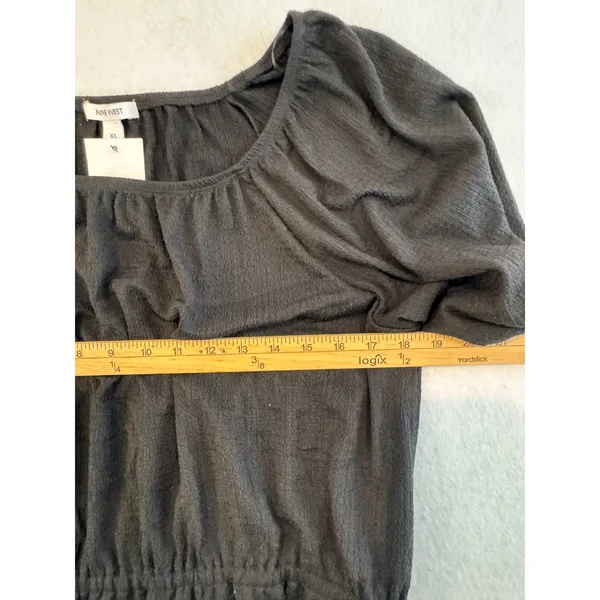 Nine West Womens XL Mineral Black Square Neck Puff Sleeve Smocked Peplum Top NEW - Image 4