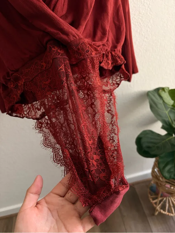 Free People Intimately Turnt Long Sleeve V-neck Bodysuit/blouse medium - Image 4