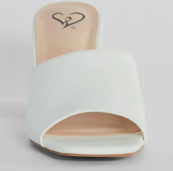 White Square Toe Block Heel Mules - Image 3
