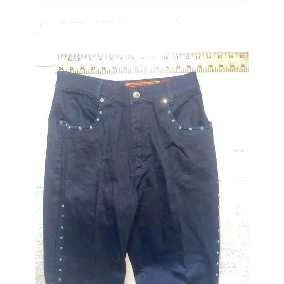 Vintage Lawman Jeans Sides‎ Studded Slim Fit Western Black VTG Size 9 - Image 2