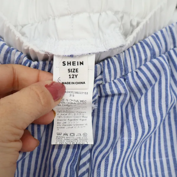 Shein Pants Girls 12Y Wide Leg Blue White Pinstripe Drawstring Excellent - Image 2