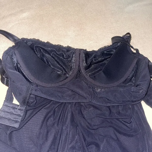 Parfait Black lace lingerie babydoll lingerie rhinestone chemise goth sexy M - Image 7