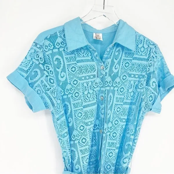 BECCA Mesh Button Down Belted Swim Cover Up Women's‎ Size M Blue Resortwear - Image 5