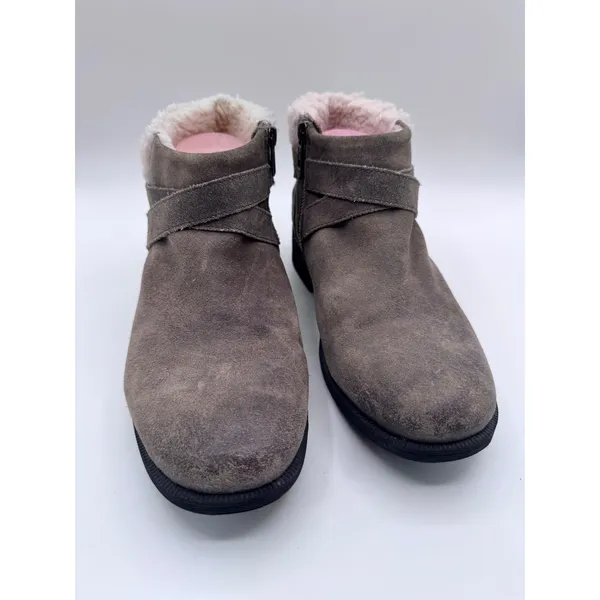 UGG 10 Brown Ankle Boots Women's Suede Shearling‎ Trim Buckle - Image 2