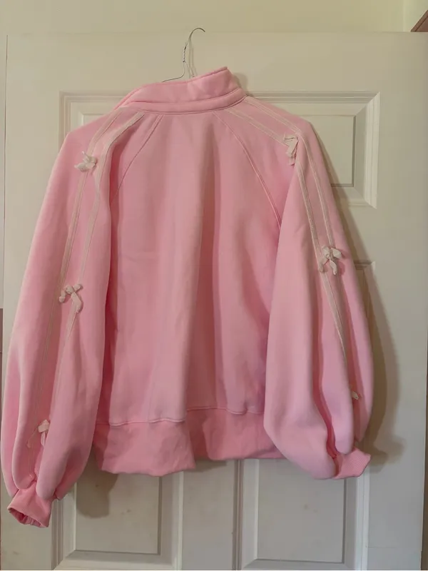 As Revival Cozy Light Pink Hooded Pullover Sweatshirt with Snap-Trim V-Neck - Image 4