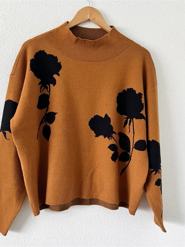 Anthropologie Maeve Carys Brown Black Floral Mock Neck Sweater - Image 2