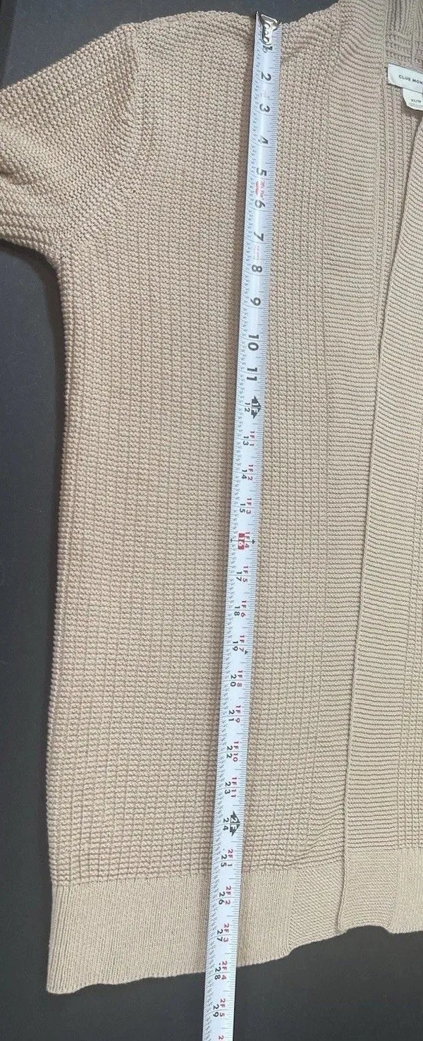 Club Monaco 100% Cotton Cable Knit Cardigan Beige Open Front Oversized XS - Image 9