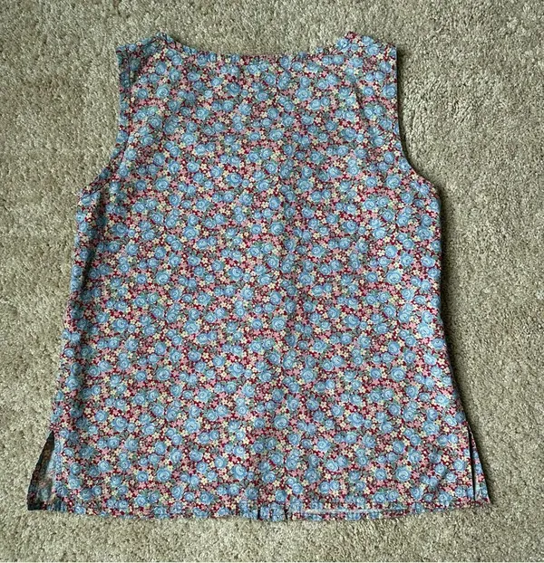 Handmade Vintage Floral Sleeveless Button Up Vest Style Top - Blue and Pink - Image 4