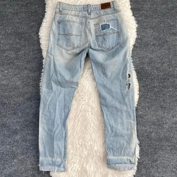 ZARA BASIC 975 LIGHT WASH DISTRESSED DENIM JEANS STRAIGHT LEG - Image 6