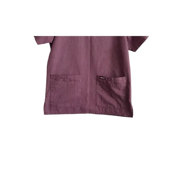 Landau Womens Scrub Top M Burgundy Check V-Neck 2 Pocket Medical Uniform Nurse‎ - Image 7