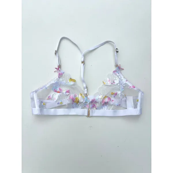 Honey Birdette Sheer Fleur Racerback Bralette Lace White Floral Embroidery M - Image 2