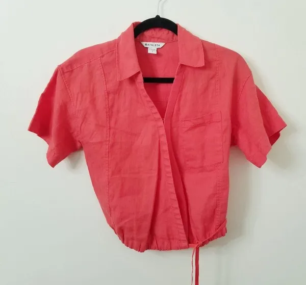 {S} Athleta Playa Linen Tie Top Passionfruit Coral - Image 3