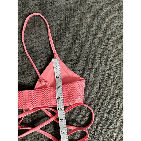 Monday Swimwear St.martin Bikini Top Bottom Set Textured in Azalea Pink size P/S - Image 13
