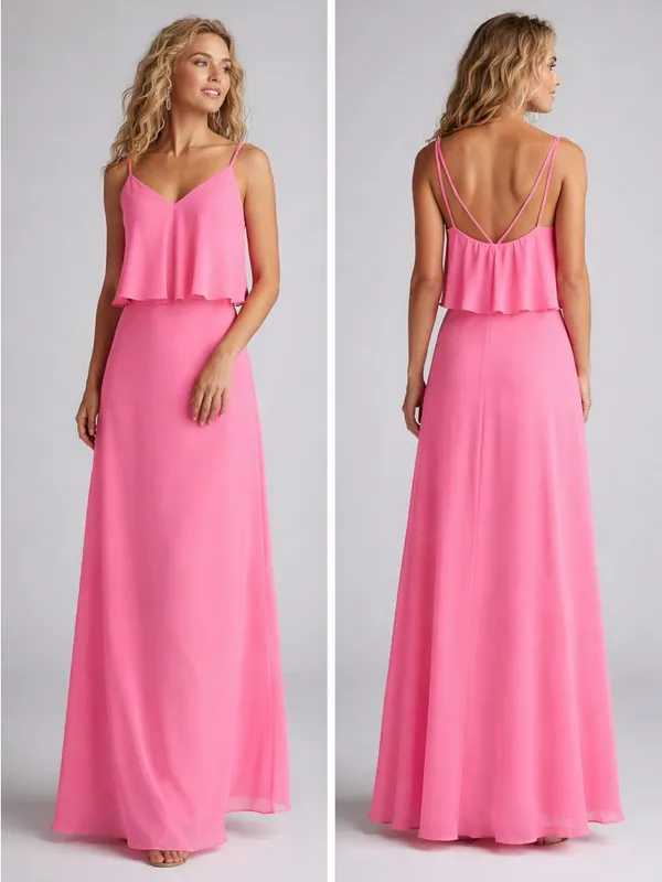 Azazie Desiree Flamingo Pink Bridesmaid Maxi Dress 4 NWT - Image 2