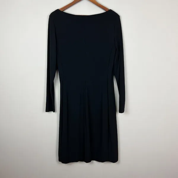 Lauren Ralph Lauren Dress 14 Black Sheath Ruched Broach Long‎ Sleeve Flattering - Image 5