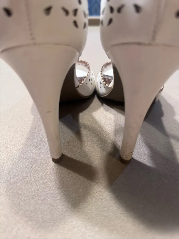 LC Lauren Conrad White Scalloped Perforated Ankle-Strap Heels - Image 3