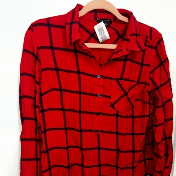 Red Half Button Down Shirt - Image 3