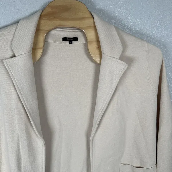 Quince 100% Organic Cotton Knit Blazer Sz Large Alabaster Ivory Cardigan Sweater - Image 2