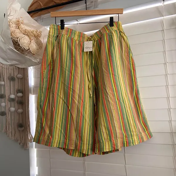 Free People Saylor Poplin long relaxed Shorts rainbow stripe coastal boho S NWT - Image 2