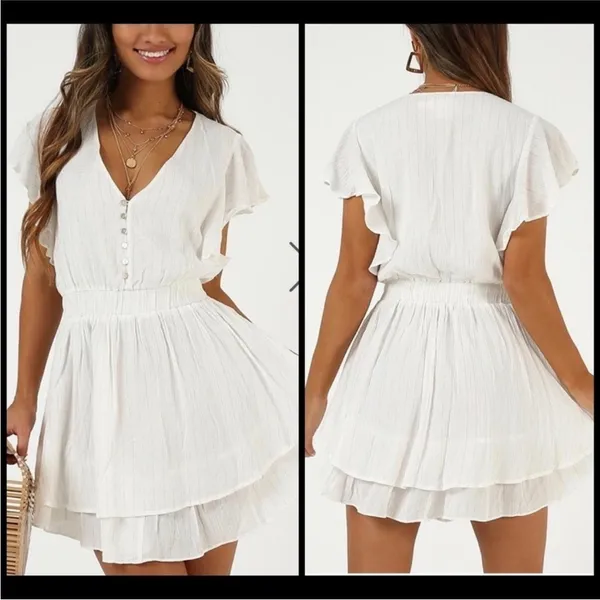 SHOWPO White Flutter Sleeve Tiered Mini Dress - Size 16 / 20 AU - Image 5