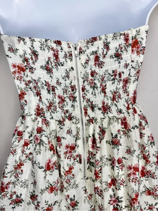Altar'd State Ivory Strapless Floral Tiered Mini Dress Size Large - Image 8
