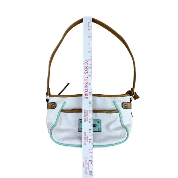 Rosetti Shoulder Bag White Tan Mint Green Vegan Leather Multi Pocket Purse - Image 8