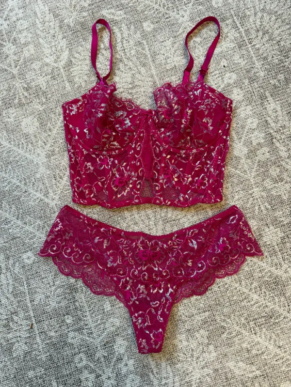 ✨VS Dream Angels Wicked Shimmer Lace Corset Set S✨ - Image 5