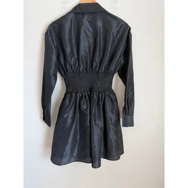 Anthropologie Hutch Tobie Mini Dress Women XS Black Smocked Waist Fit & Flare - Image 4