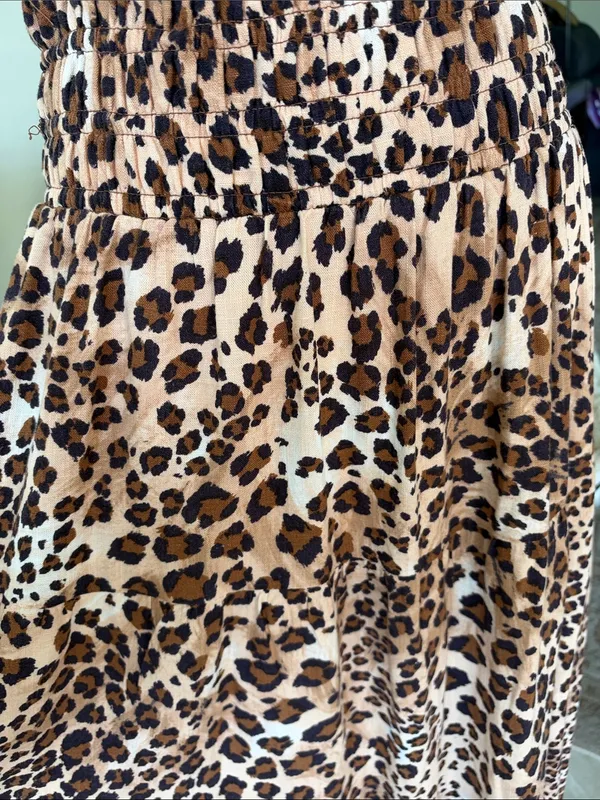 Paper heart pull on boho leopard print linen maxi skirt L - Image 5