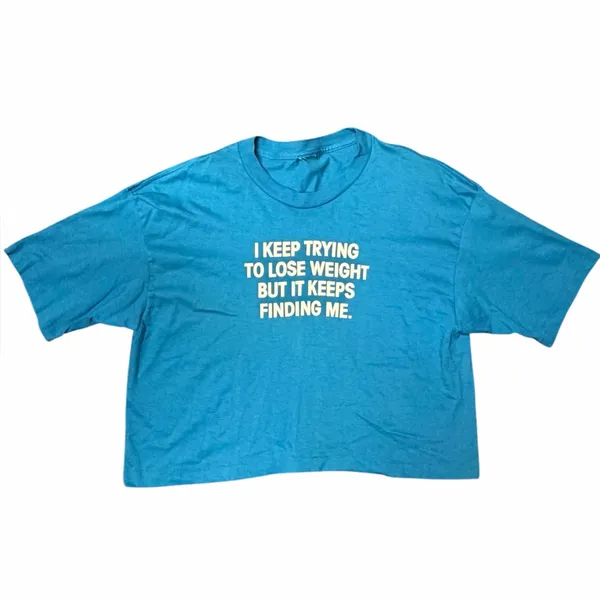 VTG Sunbelt Sarcastic Graphic Crop Top • Teal Blue Single Stitch Irony Core M - Image 2